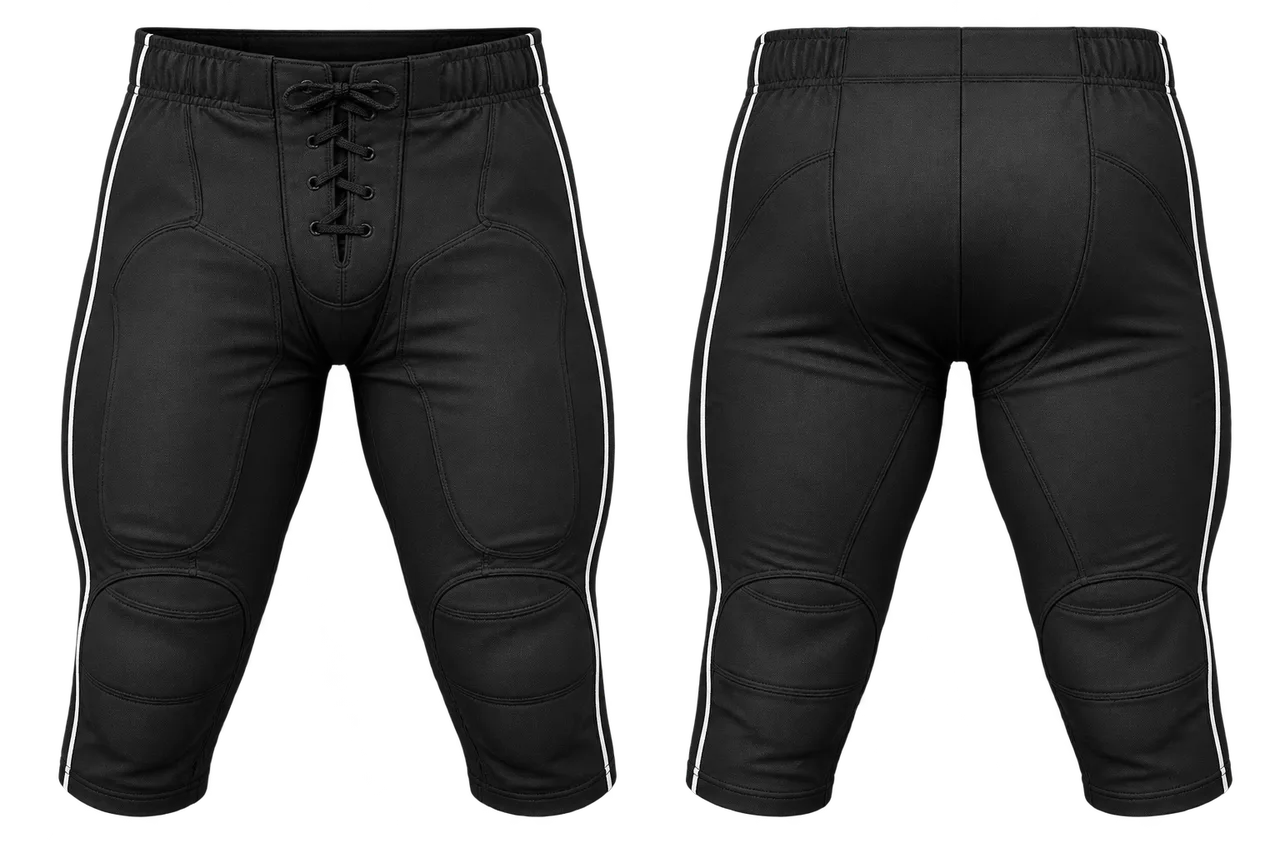 American football pants front and back — illustrative demo