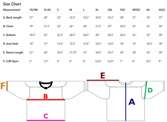 Ice Hockey Jersey — Size chart