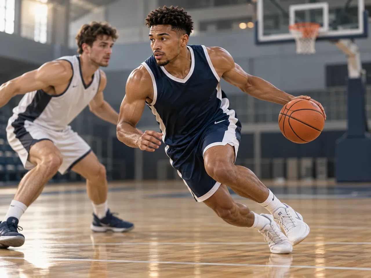 Basketball athletes in action
