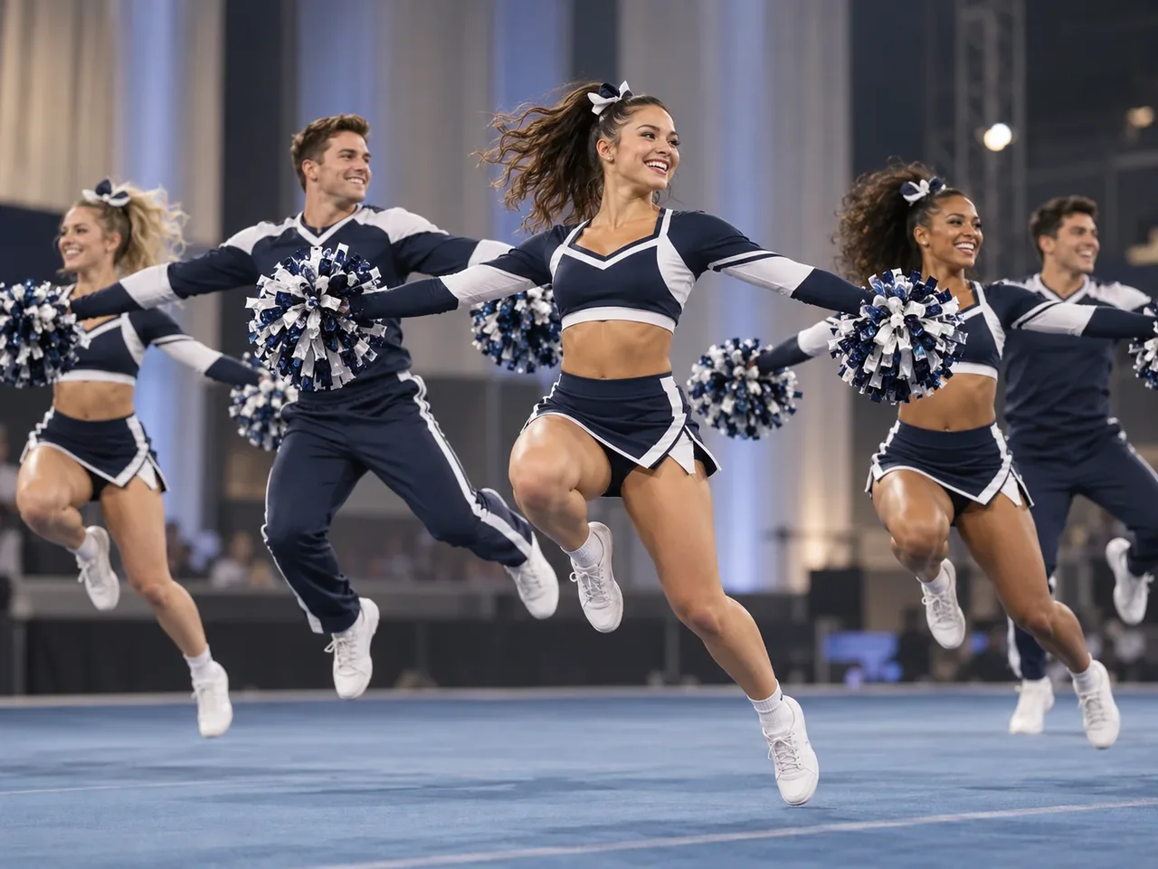 Cheerleading athletes in action