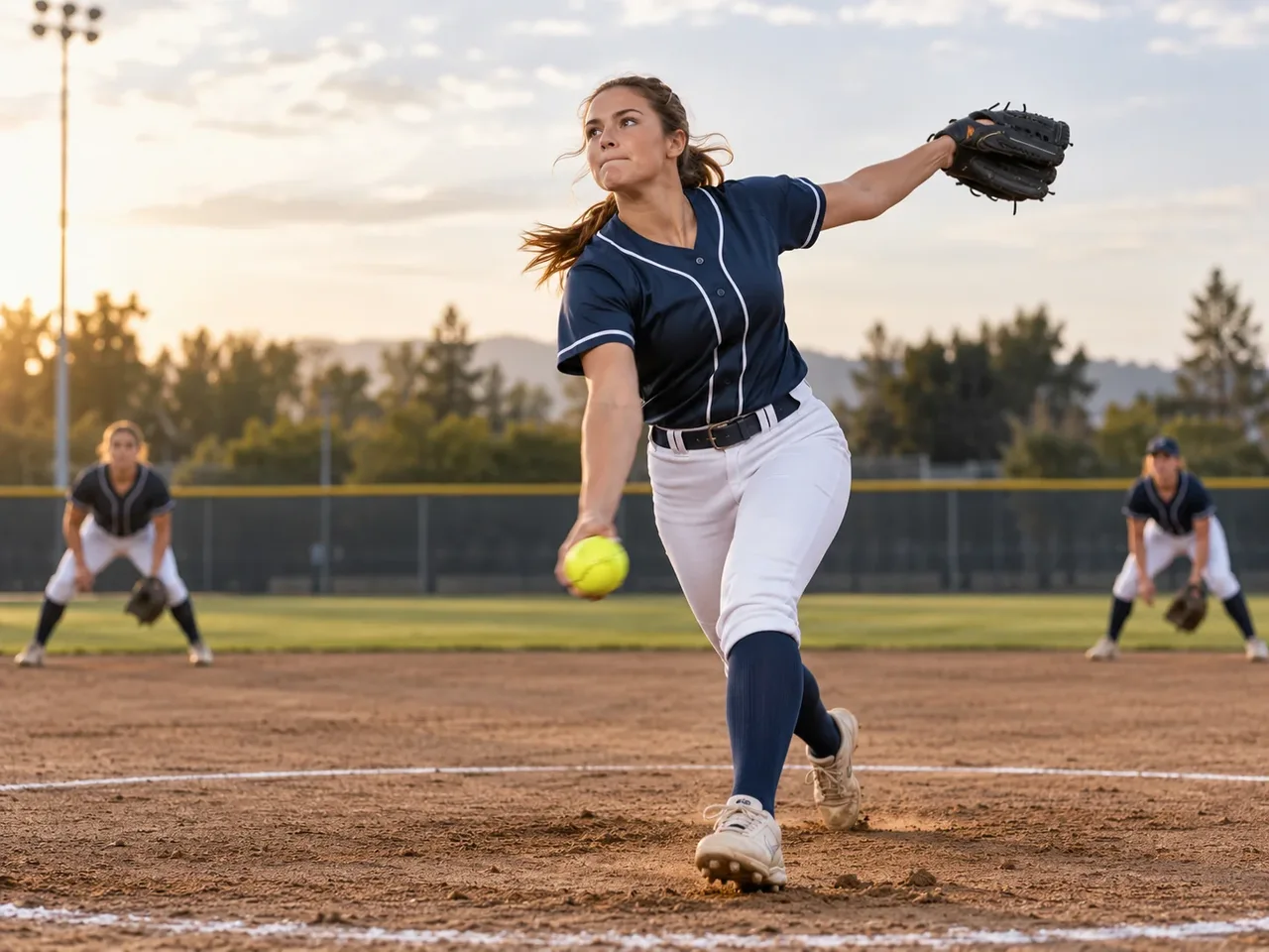 Softball athletes in action
